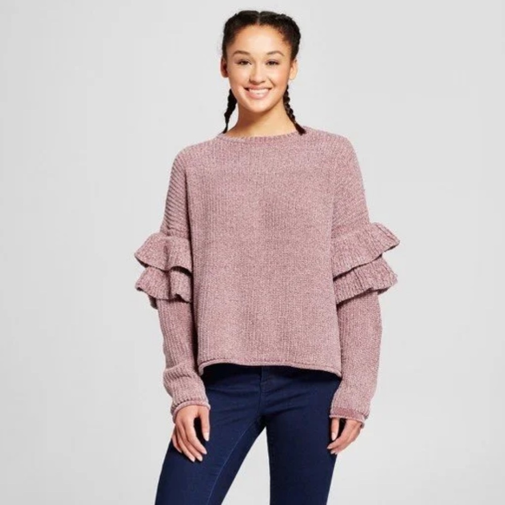 Mossimo Supply Co. Chenille Purple Ruffle Sweater